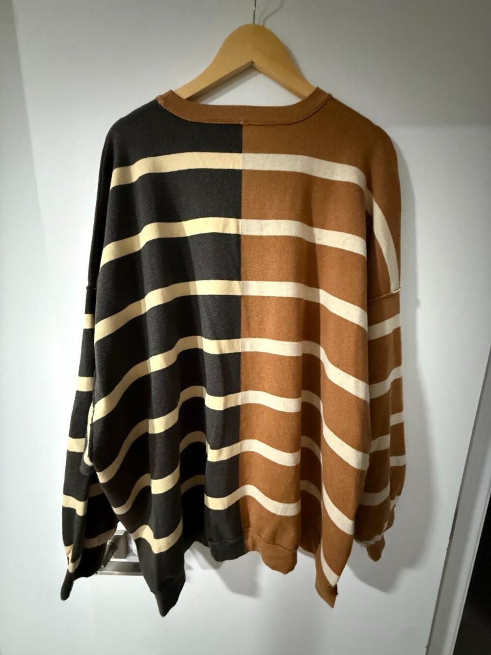 Free People Uptown Stripe Sweatshirt SPICED OATMEAL COMBO, Size Medium - Picture 4 of 6